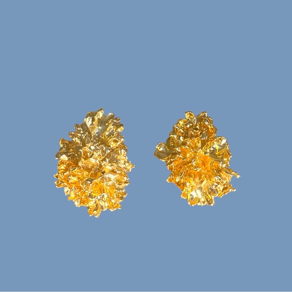 Modernist Gold Nugget Style Earrings - Picture 2 of 4